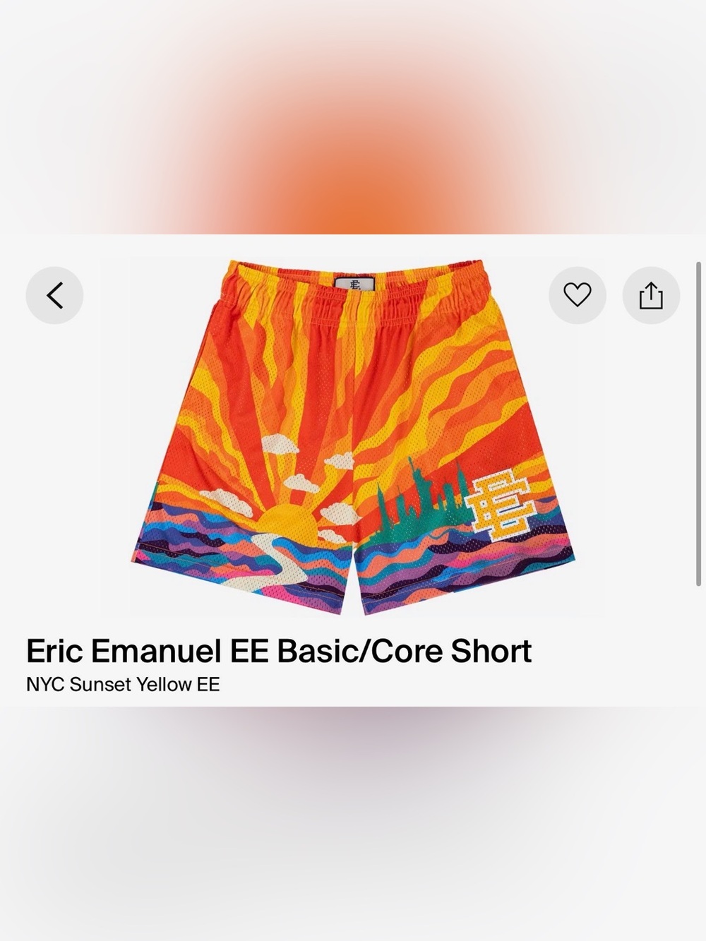 Eric Emanuel Sunset Graphic Mesh Shorts — Orange, Yellow, Blue